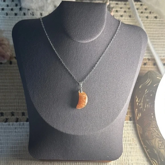 Sunstone Crescent Moon Pendant Necklace - Picture 10 of 13